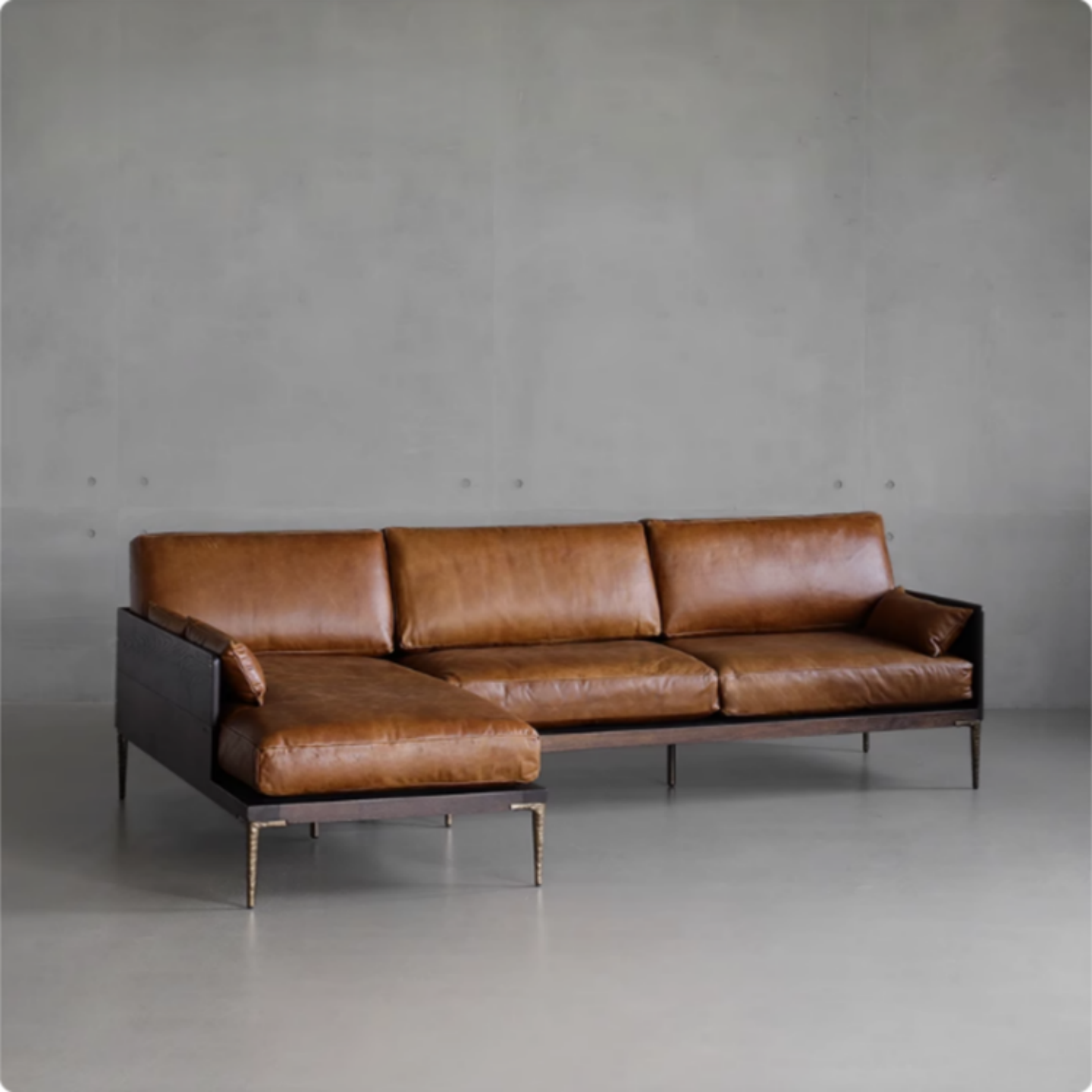 格木北欧表情沙发中古复古乡村焦糖色实木真皮转角定制