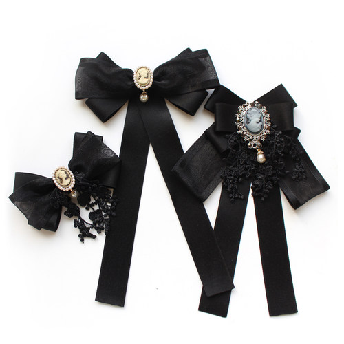 包邮 XXIV新款 黑色蕾丝领结公主范蝴蝶结领花胸针胸花新款服饰女
