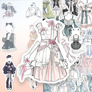 oc免服设计贴纸创意二次元服设参考手账素材自粘贴DIY手机壳贴画