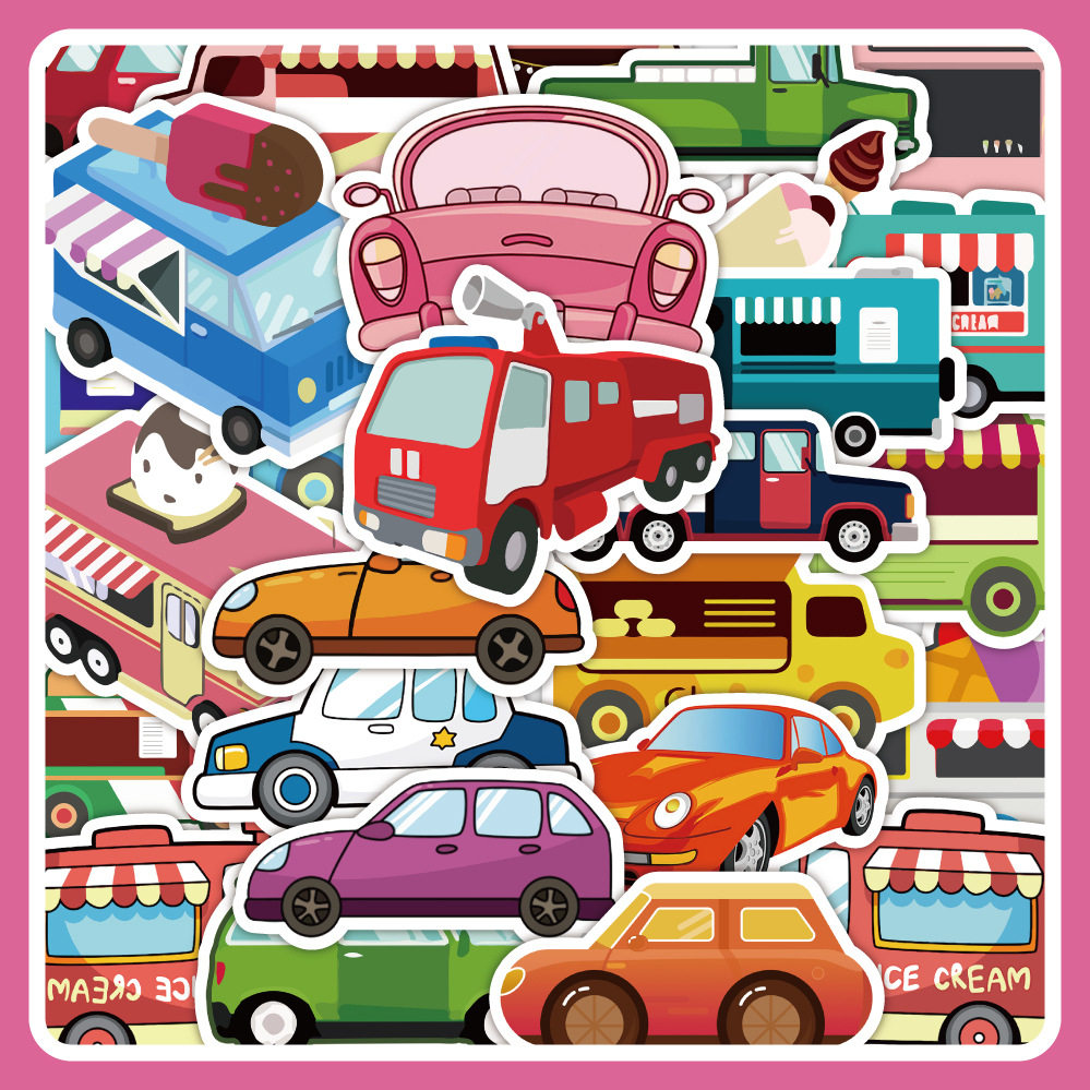 100张原创卡通玩具车贴纸手账装饰行李箱滑板车贴画厂家