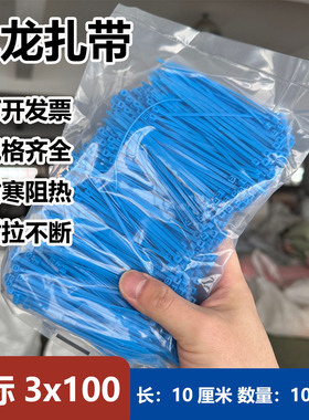 3x100蓝色尼龙扎带束线带耐寒阻燃耐拉小绑带勒死狗自锁式2.5mm