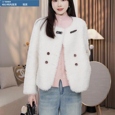 圆领羊羔绒加厚保暖毛毛外套女士秋冬装2025新款今年流行爆款上衣