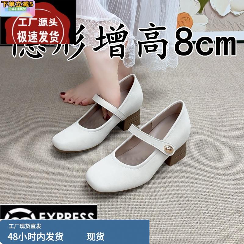 羊皮版内增高玛丽珍鞋女2025新款秋季浅口粗跟单鞋温柔优雅晚晚鞋