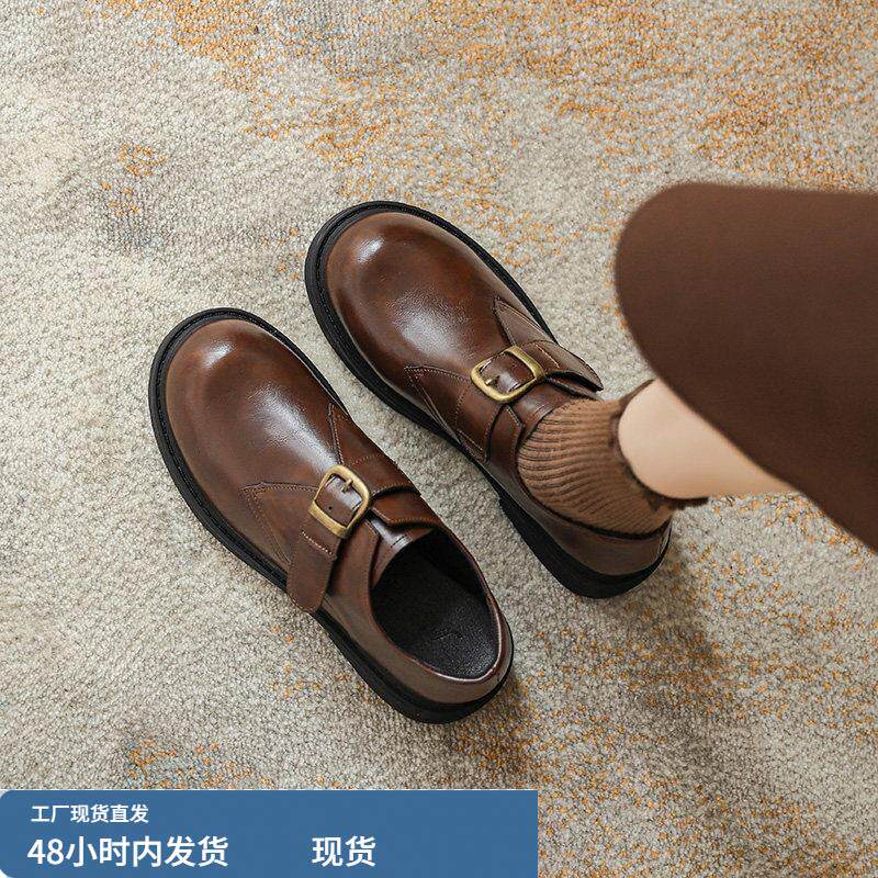 全真皮~2025年新款一脚蹬单鞋厚底日系英伦风JK乐福小皮鞋女爆款