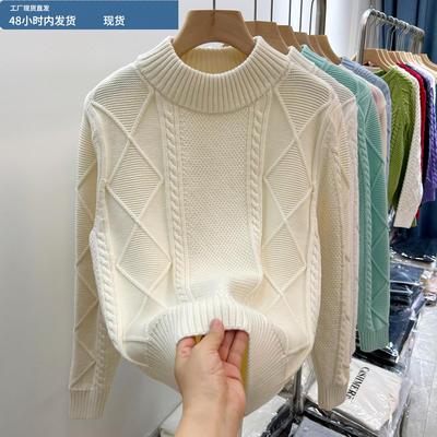 麻花重工%纯棉线粗针不起球毛衣女内搭加厚打底衫春秋冬针织衫