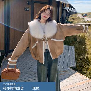 大毛领毛绒拼接麂皮绒羽绒服内胆冬季加厚外套巨好看高级感派克服