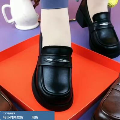 真皮乐福鞋女英伦风复古皮鞋圆头厚底舒适百搭女鞋一脚蹬黑色单鞋