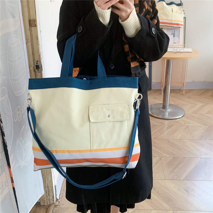 外单！斜挎帆布包大容量文艺米白手提包学生日系原宿学院风单肩包