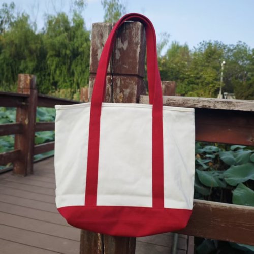 加厚结实帆布单肩包撞色托特休闲