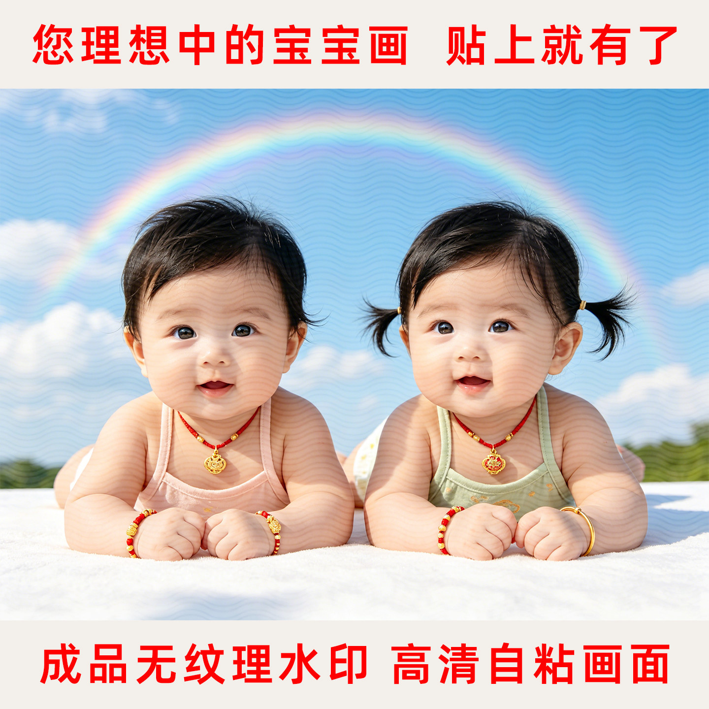可爱求子送子图龙凤胎墙贴壁纸画
