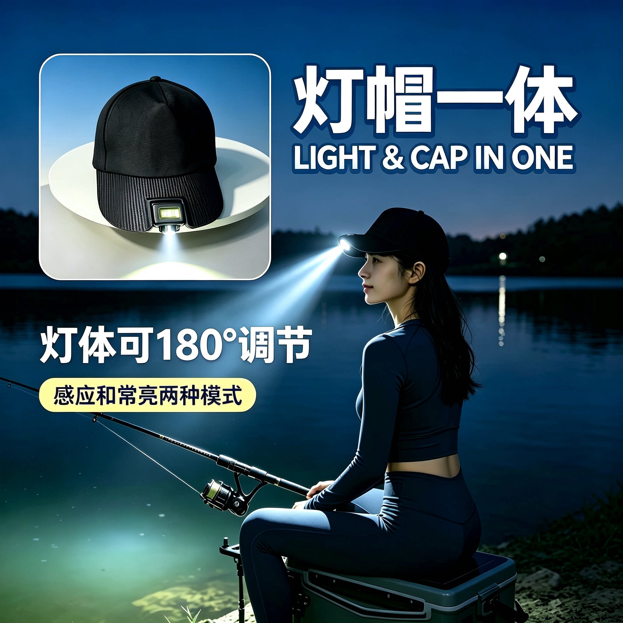 灯帽一体头灯钓鱼灯智能感应帽灯户外头灯夜钓灯感应头灯上饵灯