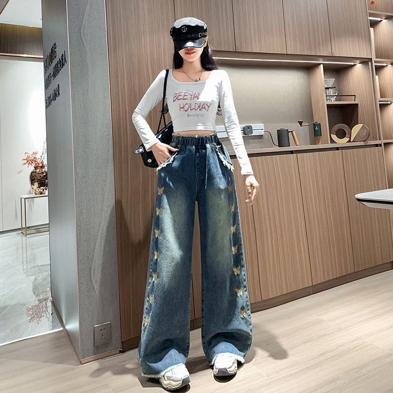 Fat MM Large Jeans for Women, Wide Legs, Tight High pants图片