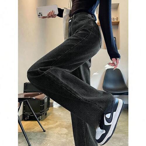 Black gray wide leg pants summer, women's high waisted pants
