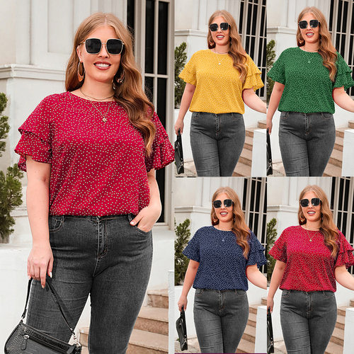 Wave Point Loose Casual T-shirt Large Women's Short Sleeve