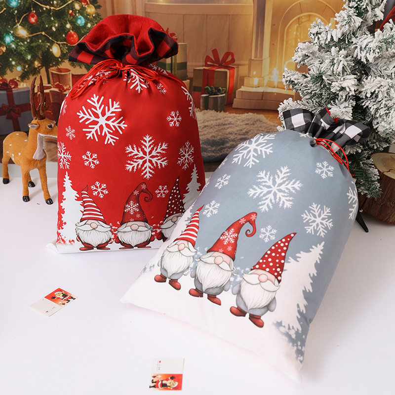 Large Christmas gift bag, flannel forest face, elderly bag