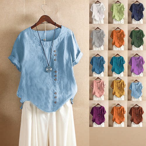New Women's Cotton and Hemp Top Large Casual Loose T-shirt