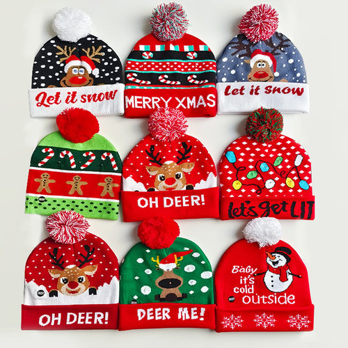 Christmas Hat with LED Colorful Light Adult Hats Knitted cap