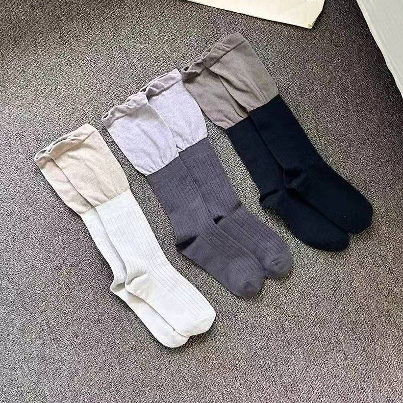 韩国BIARRITZ袜子东大门秋冬新款拼色棉质堆堆袜ins风潮搭女袜