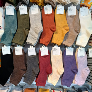 中筒袜 ETNA复古彩色螺纹女棉袜堆堆袜韩国东大门进口短袜简约四季