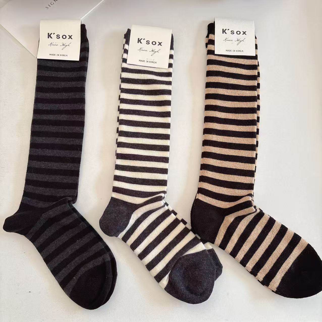 韩国K'SOX小腿袜秋冬条纹潮搭时尚小众长袜子东大门jk风膝下女袜