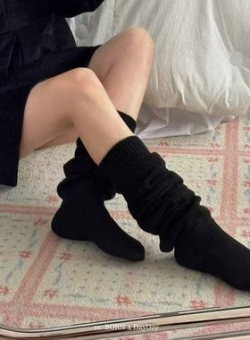 冬女袜简约慵懒风羊毛纯色堆堆保暖小腿袜ACKERMENTZ韩国袜子