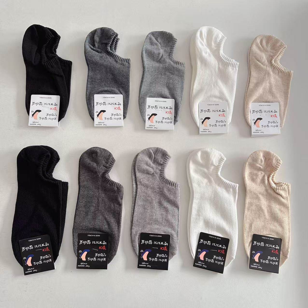 韩国东大门薄款袜子现货纯色简约螺纹船袜短棉袜透气防脱隐形袜套