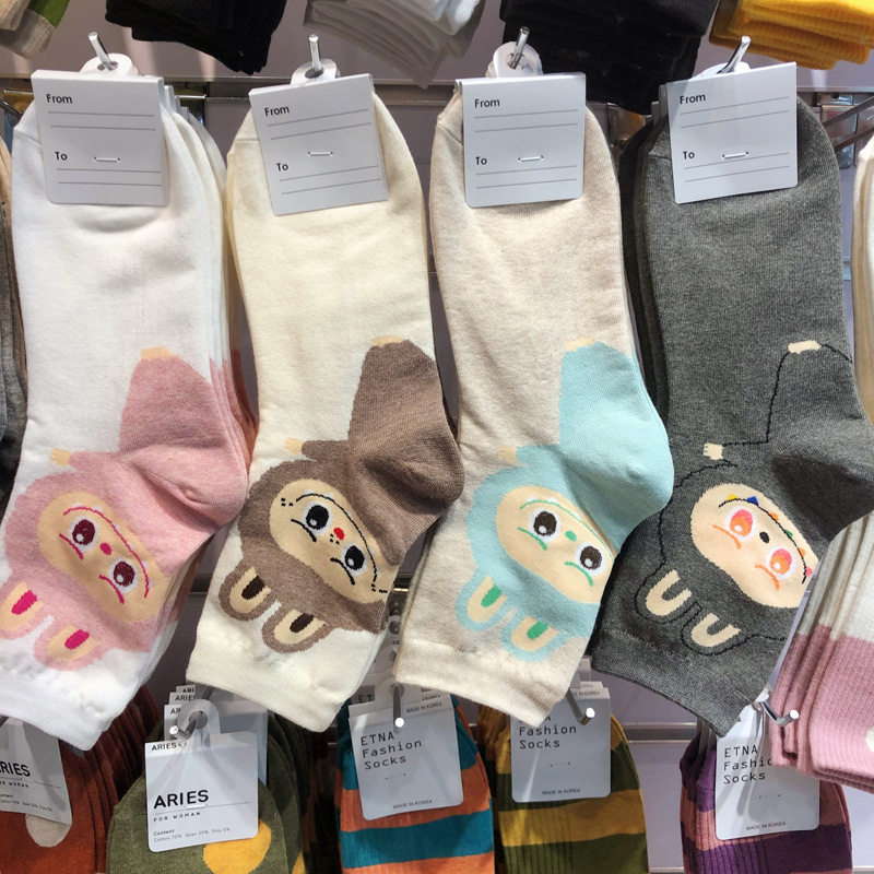 韩国进口袜子ARIES后跟动漫玩偶少女袜东大门中筒可爱卡通长棉袜