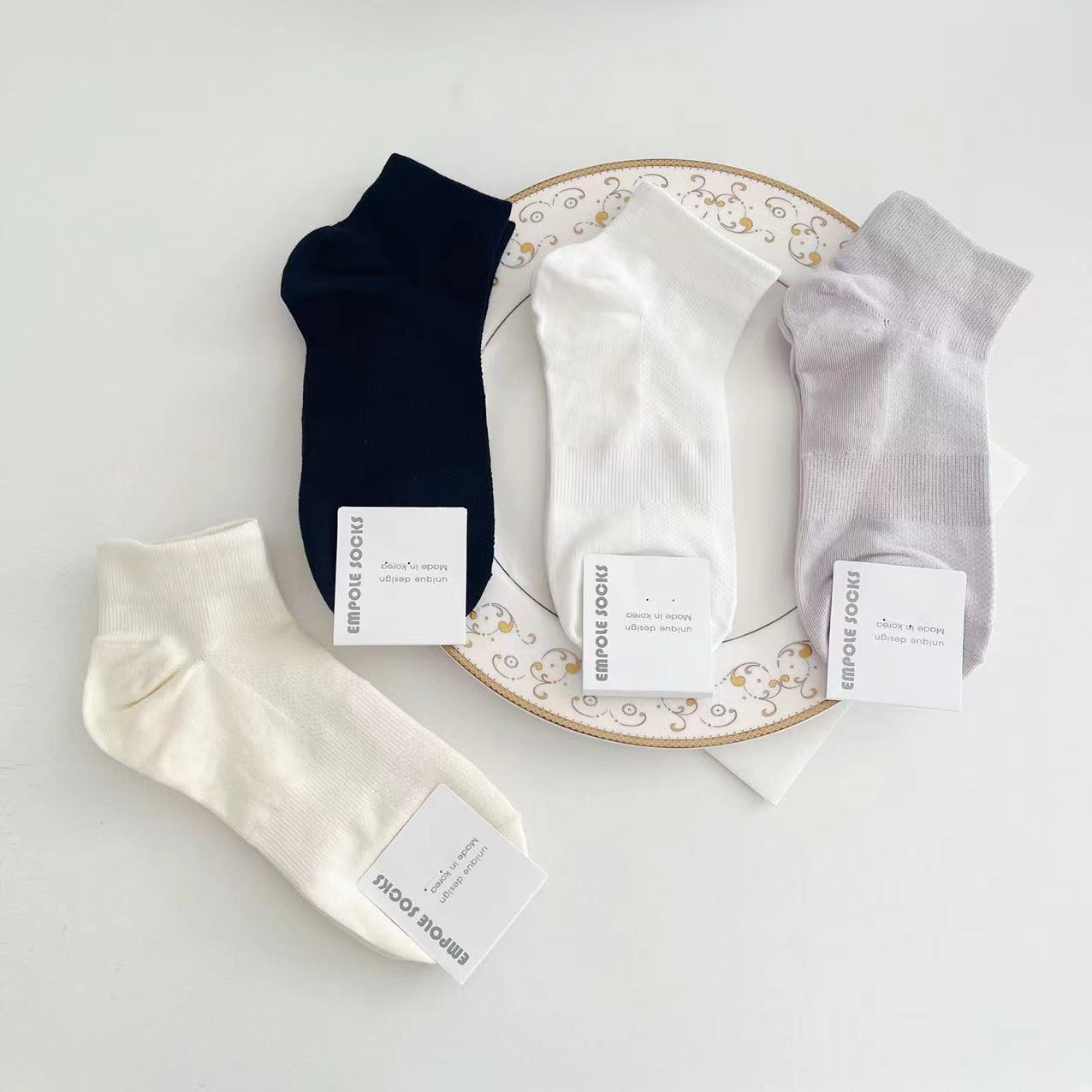 empolesocks夏季新款网面纯色束腰女袜 韩国进口袜子简约薄款短袜