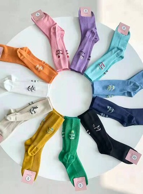 新品秋中筒女棉袜潮流刺绣字母标志堆堆彩袜东大门MARCA韩国袜子