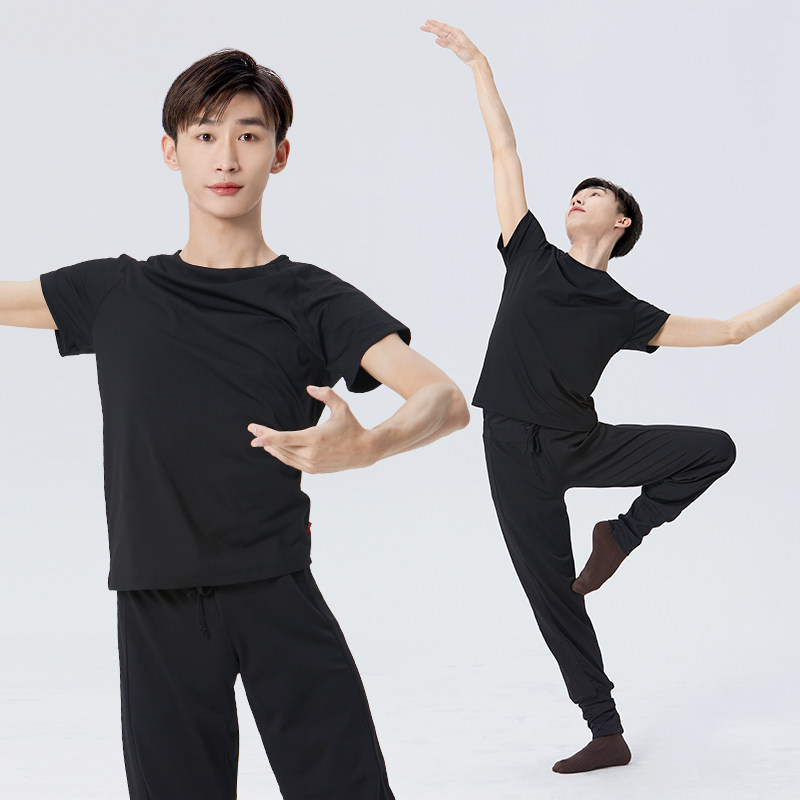 成人男款舞蹈上衣夏季短袖T恤民族舞练功服老师形体服现代舞服装图片