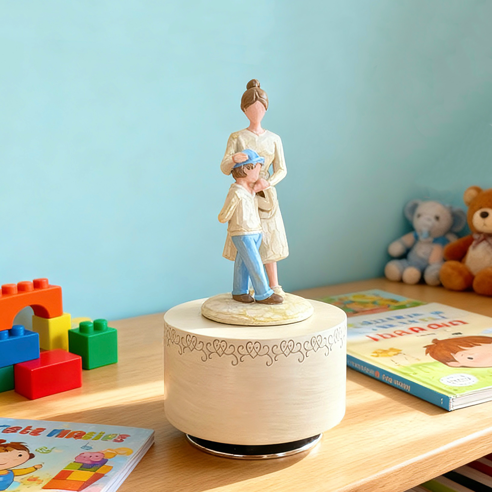 儿子和妈妈的温情礼物 可旋转 人物雕像