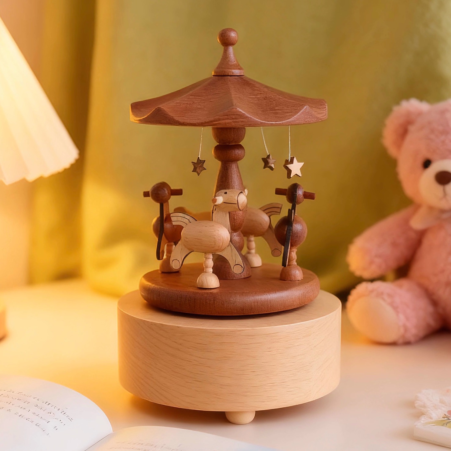 jeancard木质旋转木马音乐盒