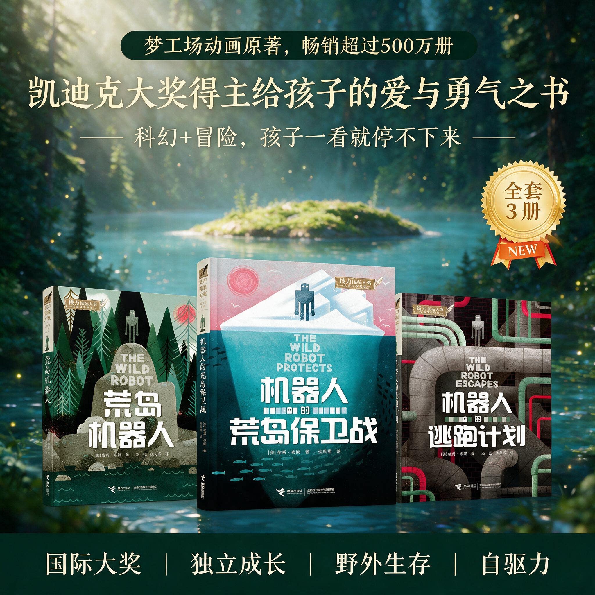 新书上市荒岛机器人3册套装勇气 梦工场动画电影原著小说课外阅读一二三四五六年级自驱力认知力AI国际大奖儿童文学接力出版社正版