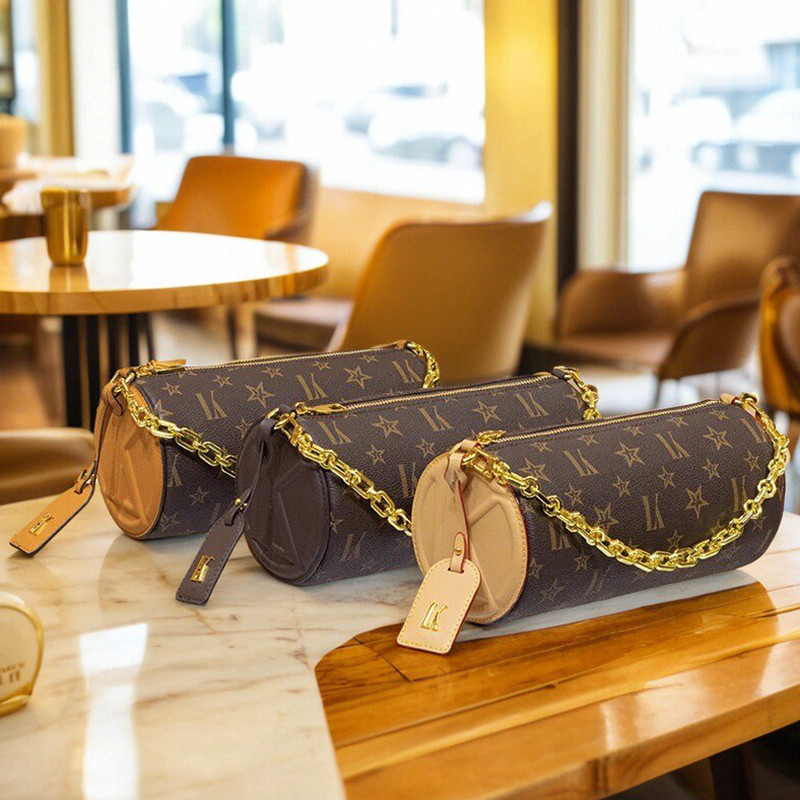 LK品牌包包女式2025新款高级感时尚圆筒枕头包链条手提单肩斜挎包