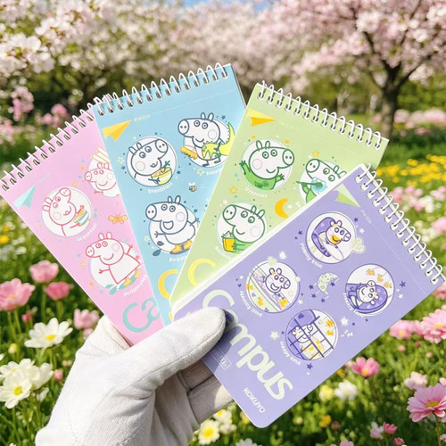 日本kokuyo国誉小猪佩奇联名系列螺旋装订本A7记事本小学生初中生创意卡通高颜值上翻笔记本子记事本