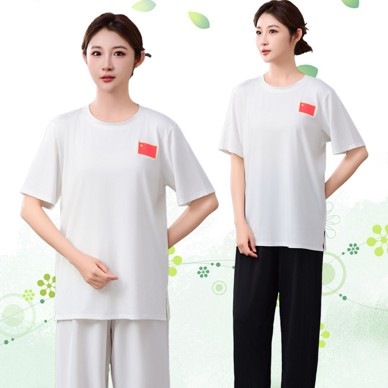 夏季太极服短袖运动风t恤牛奶丝休闲太极拳武术练功单件上衣晨练