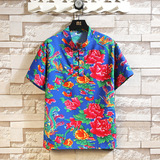 夏季东北大花短袖t恤男潮流印花宽松半袖上衣T203特P25，男装T恤，电商A056