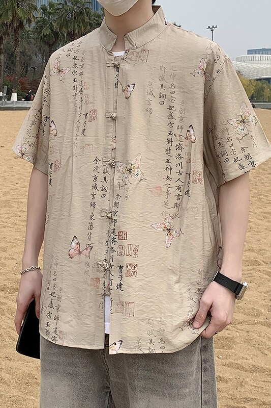 风短袖衬衫男士夏季新中式立领盘扣衬衣男7002P40,男装T恤,电商A056