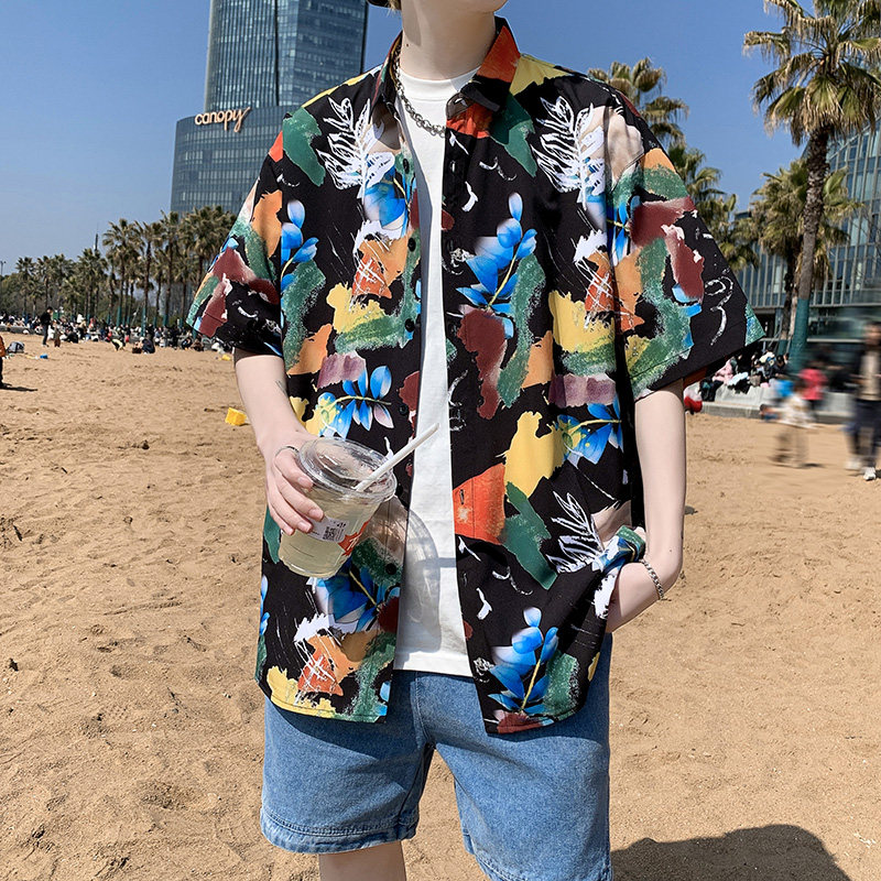 C325短袖衬衫男夏季新款港风宽松印花寸衣P35,男装T恤,电商A056