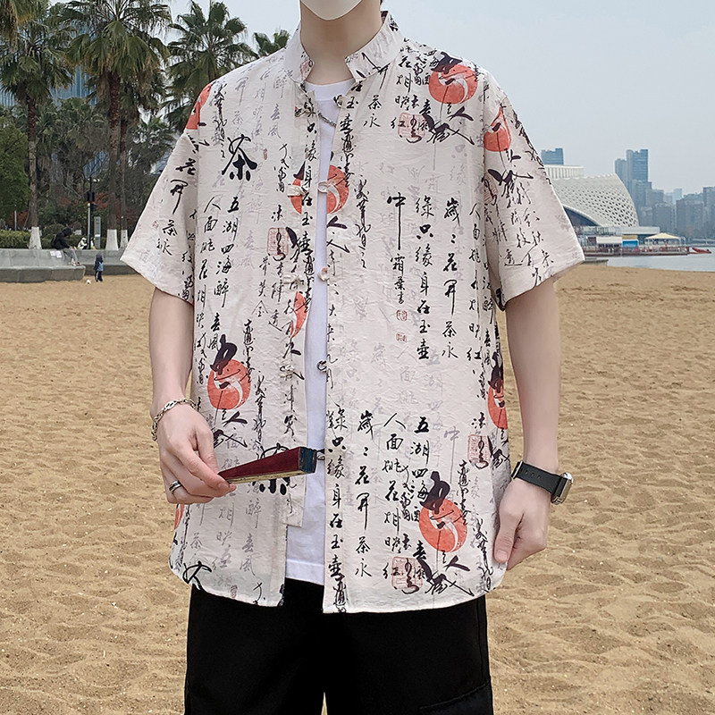 新中式春夏风男装唐装汉服短袖衬衫盘扣衬衣7010P40,男装T恤,电商A056