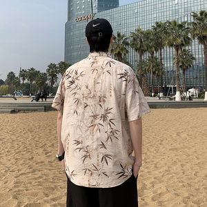 风短袖衬衫男士夏季新款唐装中式立领盘扣衬衣男7001P40图片