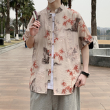 风男士夏季薄款复古盘扣汉服短袖衬衣新中式男装7008P40，男装T恤，电商A056