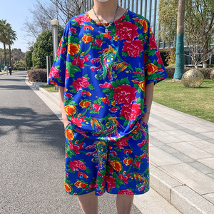 套装特批 东北花网红 情侣短袖T恤P20 中裤P20 套装P40,男装休闲套装,电商A056