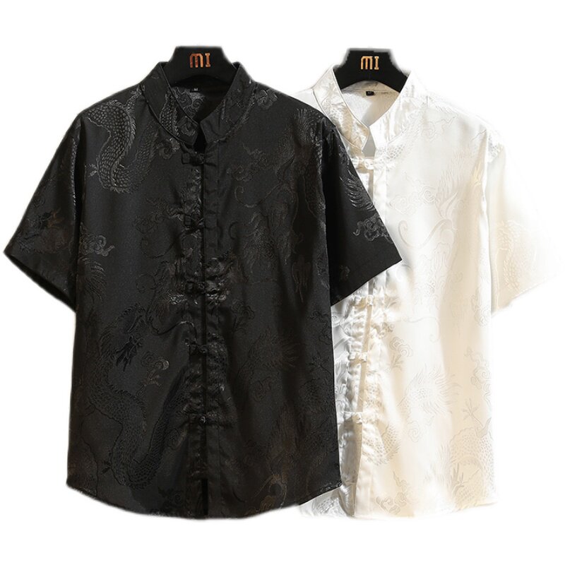 夏季大码风盘扣短袖衬衫唐装古装汉服复古装A056-C148P40,男装衬衫,电商A056