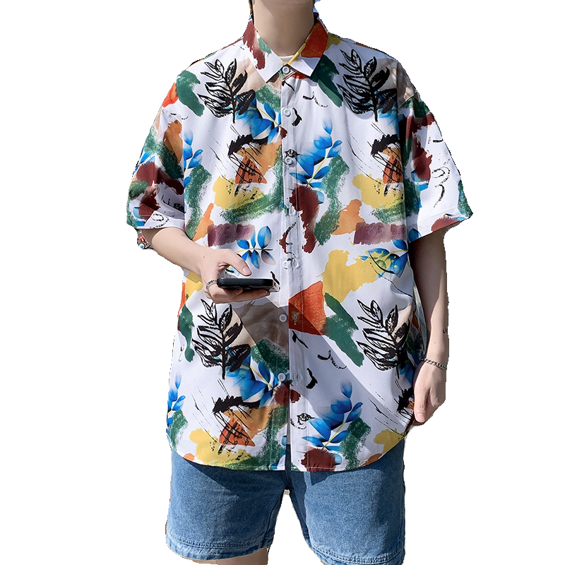 C325短袖衬衫男夏季新款港风宽松印花寸衣P35,男装T恤,电商A056
