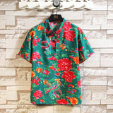 夏季东北大花短袖t恤男潮流印花宽松半袖上衣T203特P25，男装T恤，电商A056