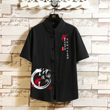 风男短袖衬衫棉麻印花男生大码纯棉衬衣A056-C147-P33，男装T恤，电商A056