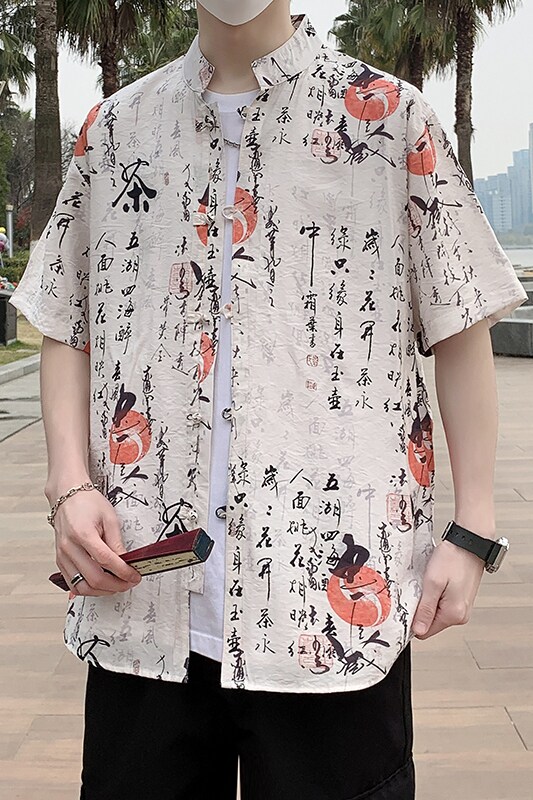 新中式春夏风男装唐装汉服短袖衬衫盘扣衬衣7010P40,男装T恤,电商A056