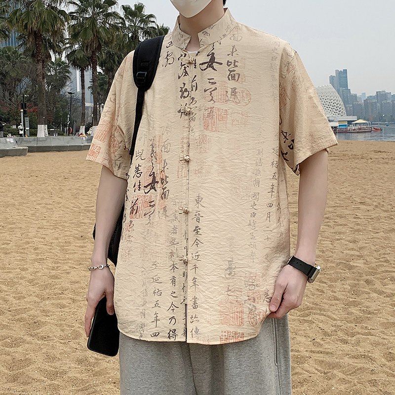 新中式春夏风男装盘扣唐装汉服短袖衬衫衬衣7012P40,男装T恤,电商A056
