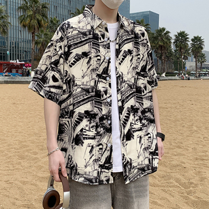 港风花衬衫短袖男女夏季夏威夷沙滩衬衣痞帅大码宽松休闲7234P35图片